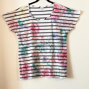 Avenue Ribbed Floral and Stripe Short Sleeve Top Size 14/16